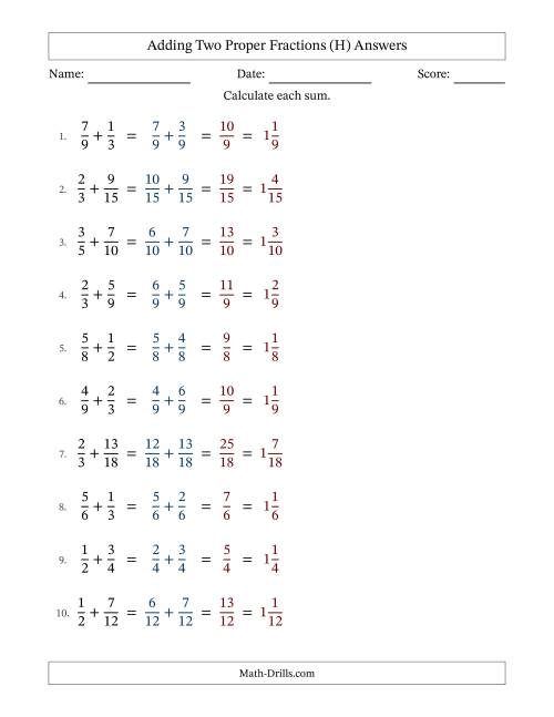 The Adding Two Proper Fractions with Similar Denominators, Mixed Fractions Results and No Simplifying (H) Math Worksheet Page 2