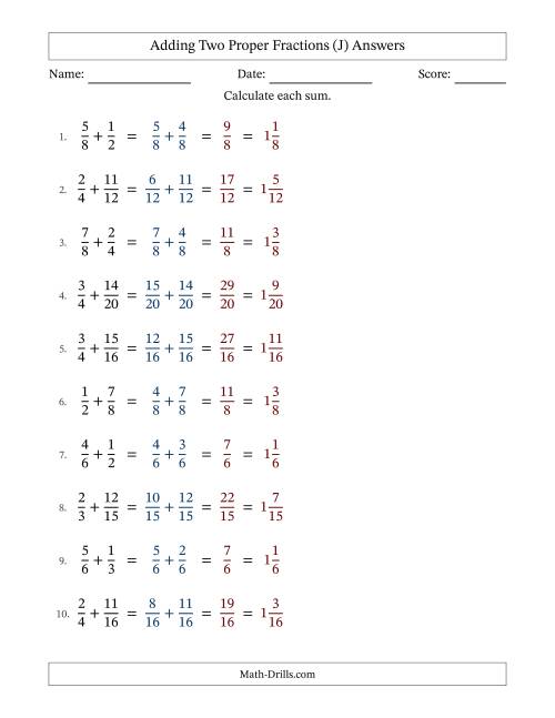 The Adding Two Proper Fractions with Similar Denominators, Mixed Fractions Results and No Simplifying (J) Math Worksheet Page 2