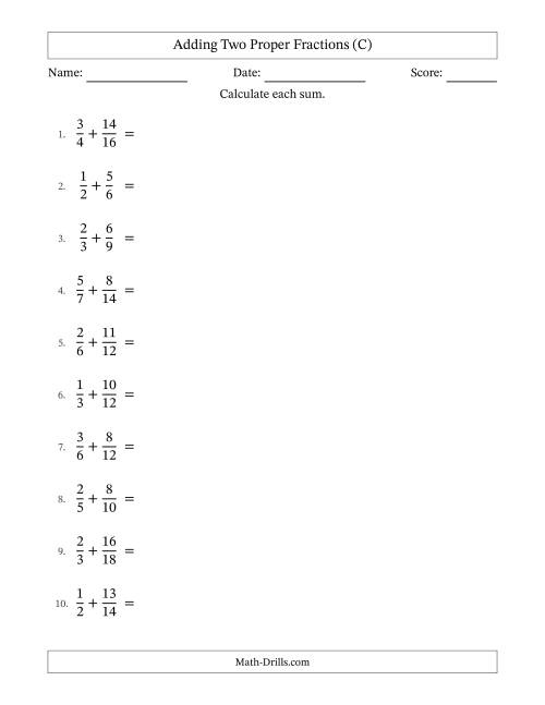 The Adding Two Proper Fractions with Similar Denominators, Mixed Fractions Results and All Simplifying (C) Math Worksheet