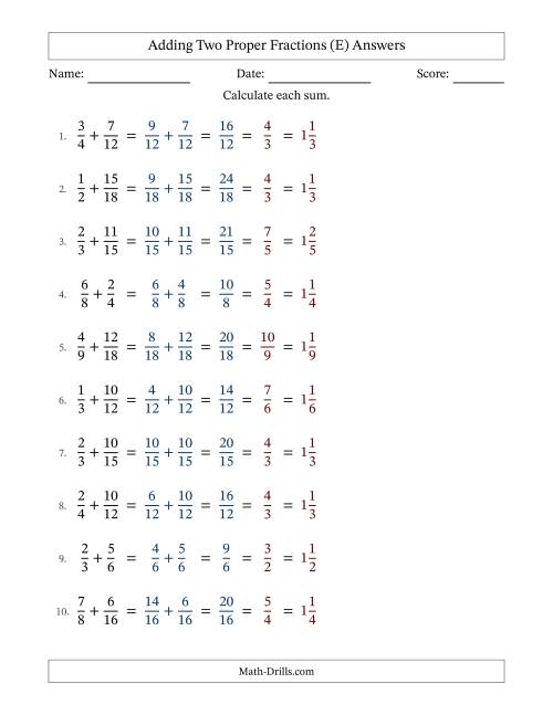 The Adding Two Proper Fractions with Similar Denominators, Mixed Fractions Results and All Simplifying (E) Math Worksheet Page 2