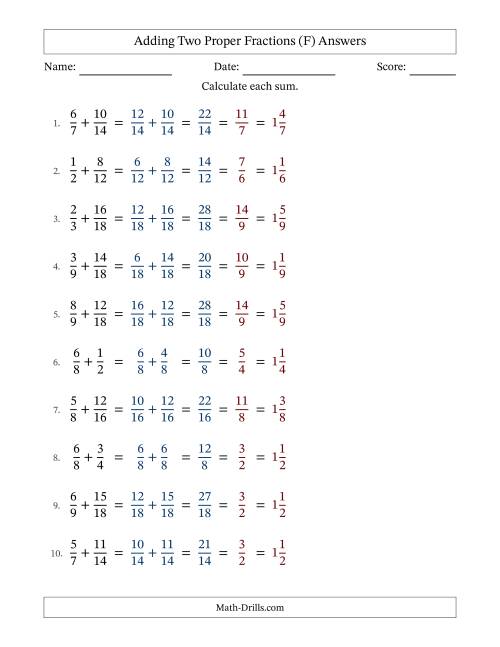 The Adding Two Proper Fractions with Similar Denominators, Mixed Fractions Results and All Simplifying (F) Math Worksheet Page 2