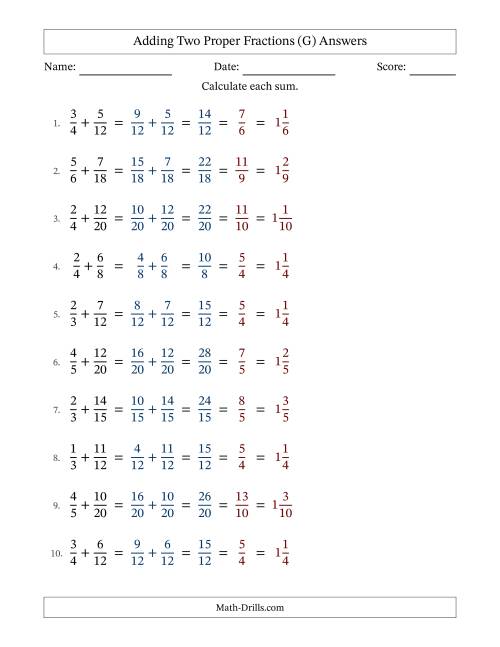The Adding Two Proper Fractions with Similar Denominators, Mixed Fractions Results and All Simplifying (G) Math Worksheet Page 2