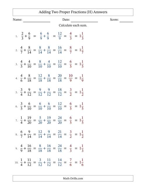 The Adding Two Proper Fractions with Similar Denominators, Mixed Fractions Results and All Simplifying (H) Math Worksheet Page 2