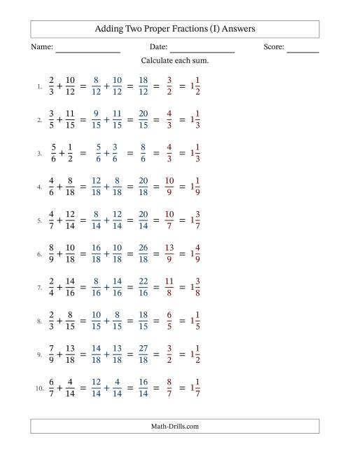 The Adding Two Proper Fractions with Similar Denominators, Mixed Fractions Results and All Simplifying (I) Math Worksheet Page 2