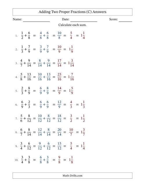 The Adding Two Proper Fractions with Similar Denominators, Mixed Fractions Results and Some Simplifying (C) Math Worksheet Page 2