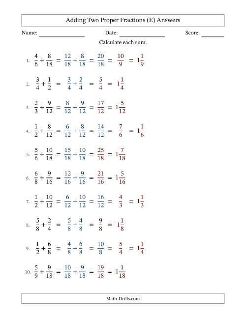 The Adding Two Proper Fractions with Similar Denominators, Mixed Fractions Results and Some Simplifying (E) Math Worksheet Page 2