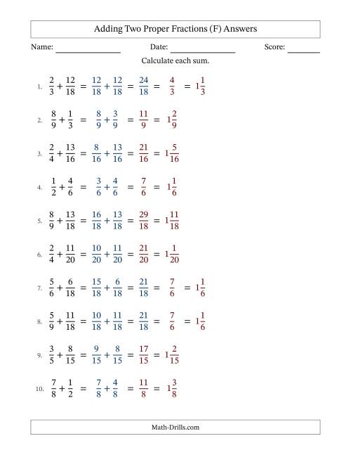The Adding Two Proper Fractions with Similar Denominators, Mixed Fractions Results and Some Simplifying (F) Math Worksheet Page 2