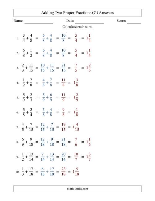 The Adding Two Proper Fractions with Similar Denominators, Mixed Fractions Results and Some Simplifying (G) Math Worksheet Page 2