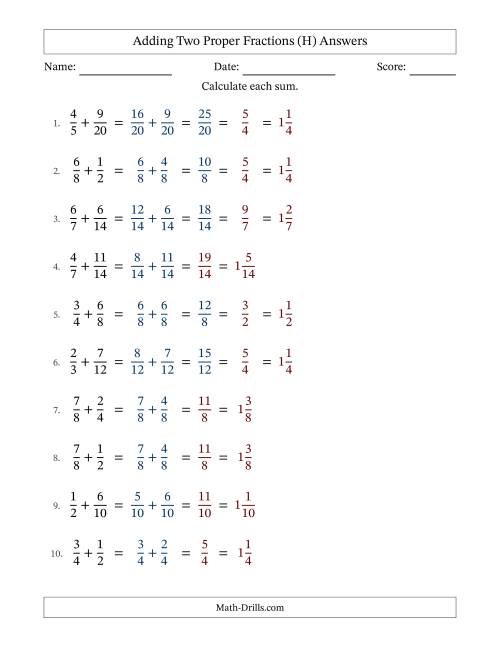 The Adding Two Proper Fractions with Similar Denominators, Mixed Fractions Results and Some Simplifying (H) Math Worksheet Page 2
