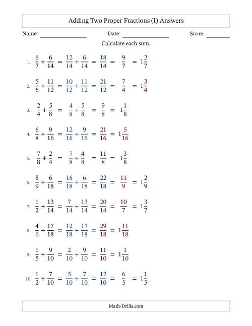 The Adding Two Proper Fractions with Similar Denominators, Mixed Fractions Results and Some Simplifying (I) Math Worksheet Page 2