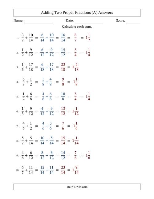 The Adding Two Proper Fractions with Similar Denominators, Mixed Fractions Results and Some Simplifying (All) Math Worksheet Page 2