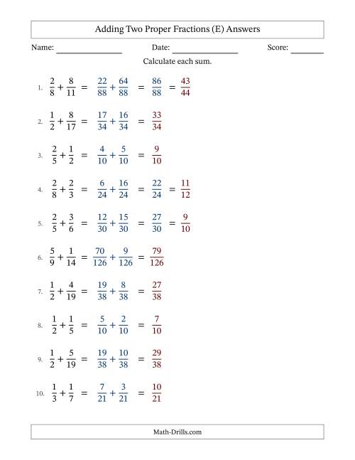 The Adding Two Proper Fractions with Unlike Denominators, Proper Fractions Results and Some Simplifying (E) Math Worksheet Page 2