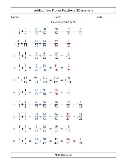 The Adding Two Proper Fractions with Unlike Denominators, Mixed Fractions Results and Some Simplifying (E) Math Worksheet Page 2
