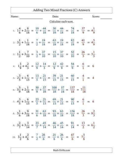 The Adding Two Mixed Fractions with Similar Denominators, Mixed Fractions Results and Some Simplifying (C) Math Worksheet Page 2