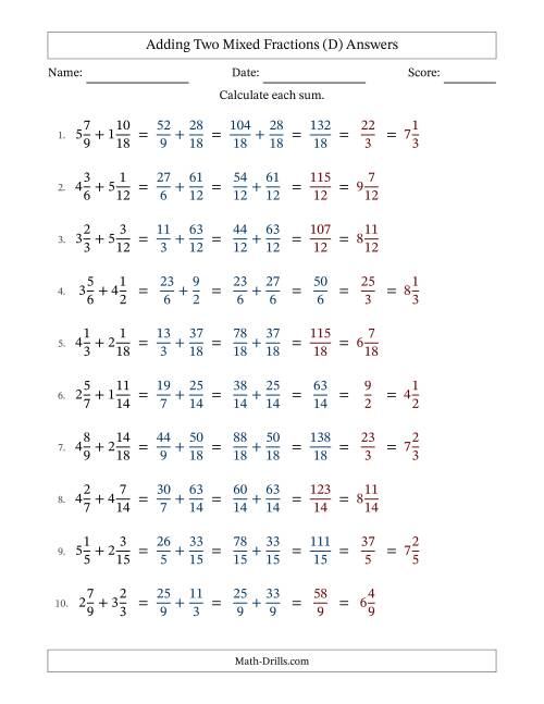 The Adding Two Mixed Fractions with Similar Denominators, Mixed Fractions Results and Some Simplifying (D) Math Worksheet Page 2