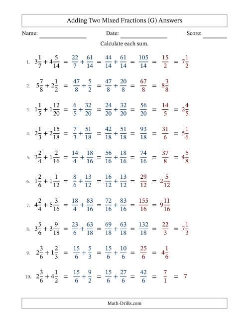 The Adding Two Mixed Fractions with Similar Denominators, Mixed Fractions Results and Some Simplifying (G) Math Worksheet Page 2