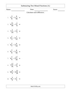 Subtracting Two Mixed Fractions with Similar Denominators, Mixed Fractions Results and All Simplifying