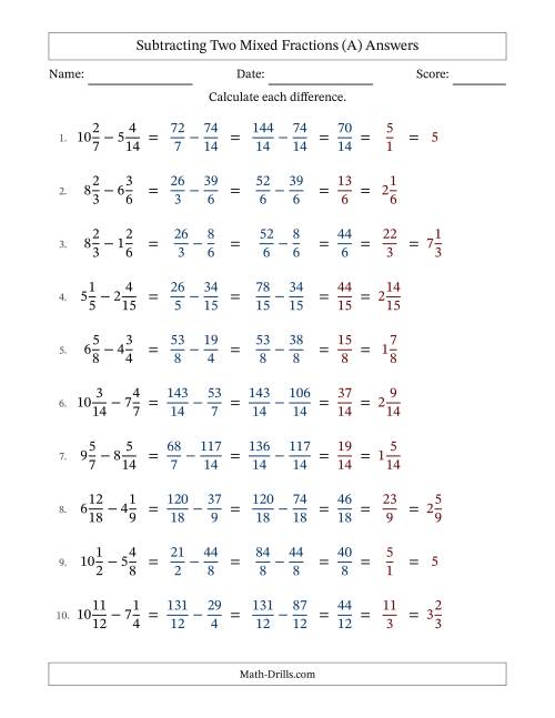 The Subtracting Two Mixed Fractions with Similar Denominators, Mixed Fractions Results and Some Simplifying (All) Math Worksheet Page 2