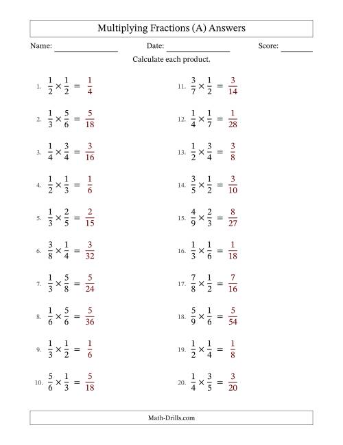The Multiplying Two Proper Fractions with No Simplifying (A) Math Worksheet Page 2