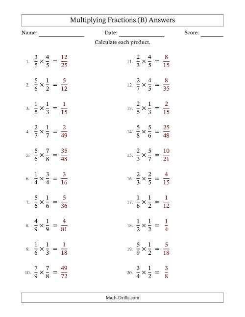 The Multiplying Two Proper Fractions with No Simplification (B) Math Worksheet Page 2