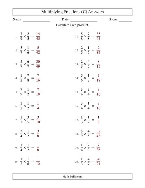 The Multiplying Two Proper Fractions with No Simplification (C) Math Worksheet Page 2