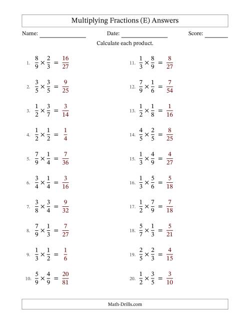The Multiplying Two Proper Fractions with No Simplification (E) Math Worksheet Page 2