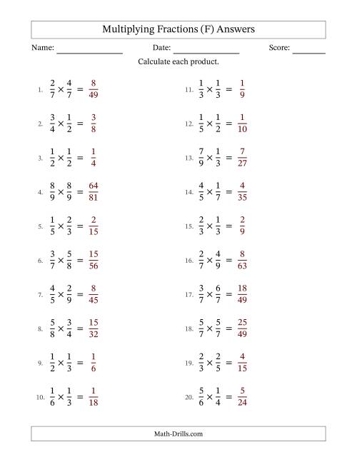 The Multiplying Two Proper Fractions with No Simplification (F) Math Worksheet Page 2