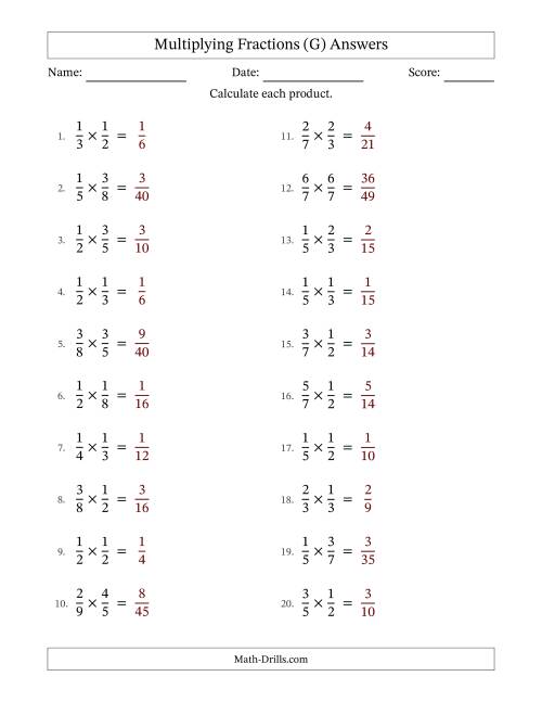 The Multiplying Two Proper Fractions with No Simplification (G) Math Worksheet Page 2