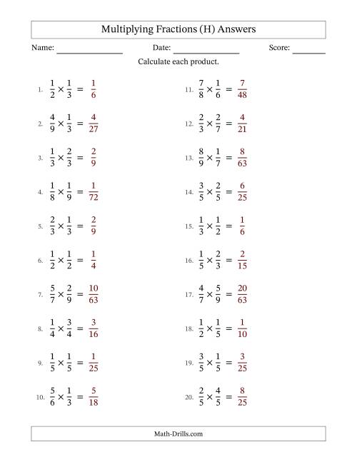 The Multiplying Two Proper Fractions with No Simplification (H) Math Worksheet Page 2