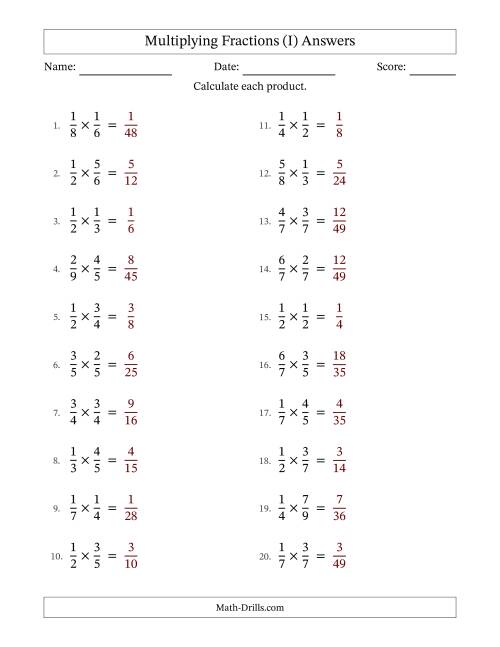 The Multiplying Two Proper Fractions with No Simplification (I) Math Worksheet Page 2