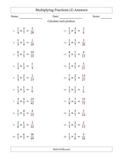 The Multiplying Two Proper Fractions with No Simplification (J) Math Worksheet Page 2