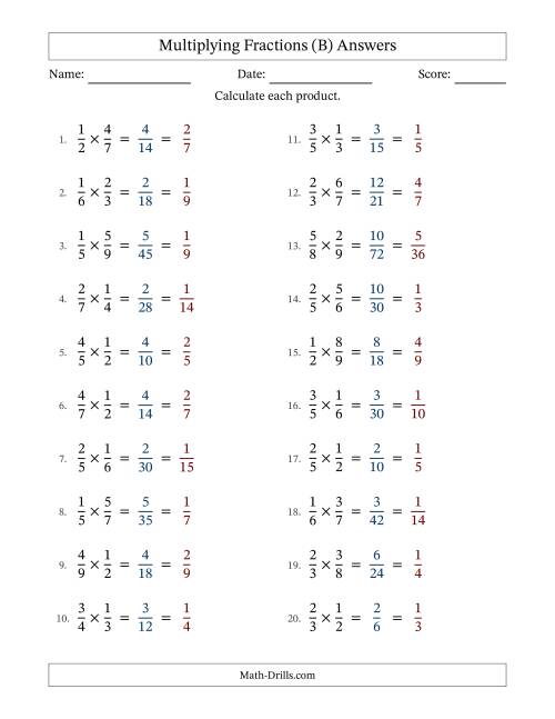 The Multiplying Two Proper Fractions with All Simplification (B) Math Worksheet Page 2