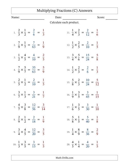 The Multiplying Two Proper Fractions with All Simplification (C) Math Worksheet Page 2