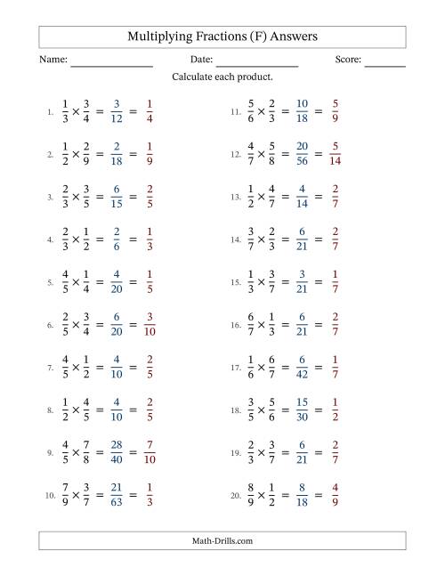 The Multiplying Two Proper Fractions with All Simplification (F) Math Worksheet Page 2