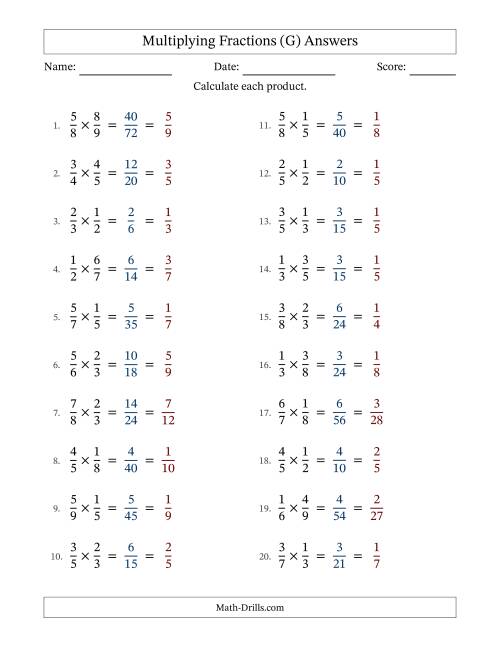 The Multiplying Two Proper Fractions with All Simplification (G) Math Worksheet Page 2