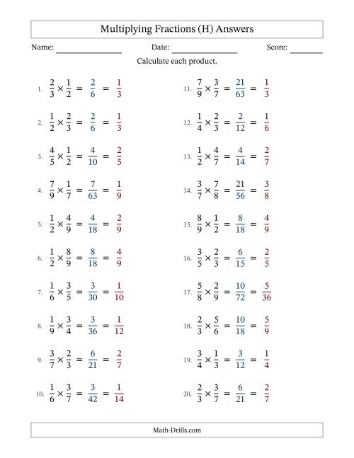 The Multiplying Two Proper Fractions with All Simplification (H) Math Worksheet Page 2