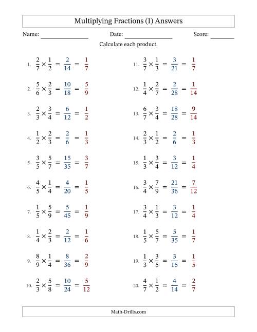 The Multiplying Two Proper Fractions with All Simplification (I) Math Worksheet Page 2