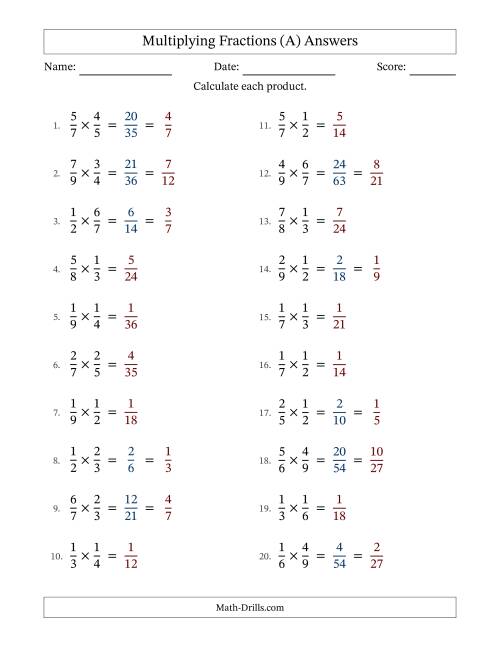 The Multiplying Two Proper Fractions with Some Simplifying (A) Math Worksheet Page 2