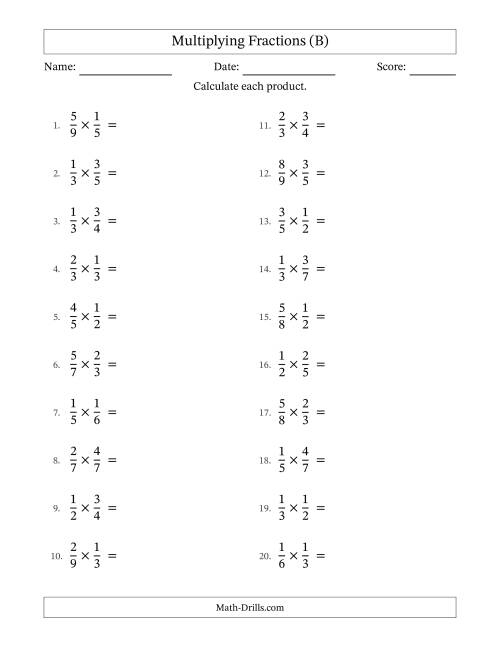 The Multiplying Two Proper Fractions with Some Simplification (B) Math Worksheet