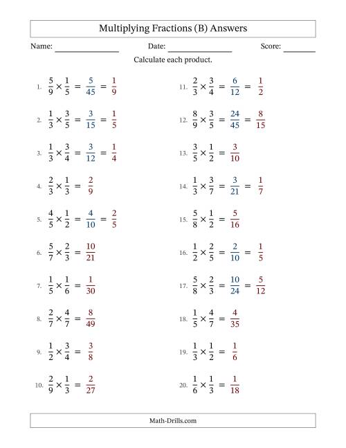 The Multiplying Two Proper Fractions with Some Simplification (B) Math Worksheet Page 2