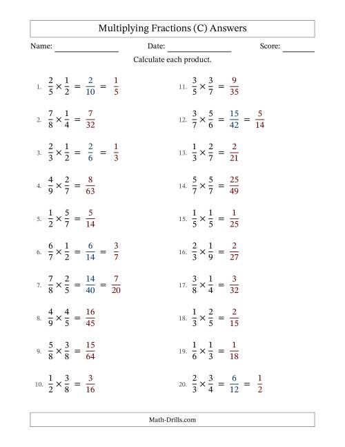 The Multiplying Two Proper Fractions with Some Simplification (C) Math Worksheet Page 2