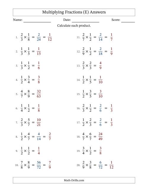 The Multiplying Two Proper Fractions with Some Simplification (E) Math Worksheet Page 2