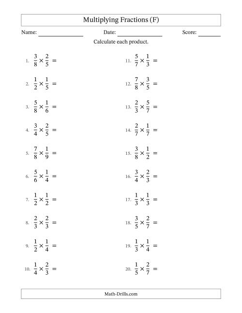The Multiplying Two Proper Fractions with Some Simplification (F) Math Worksheet