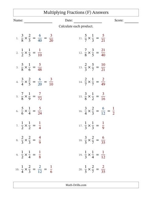 The Multiplying Two Proper Fractions with Some Simplification (F) Math Worksheet Page 2