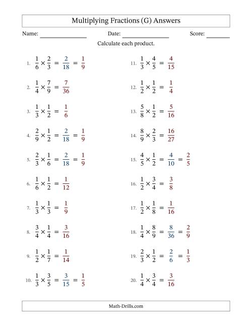 The Multiplying Two Proper Fractions with Some Simplification (G) Math Worksheet Page 2