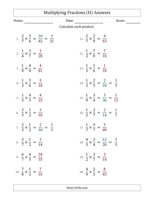 The Multiplying Two Proper Fractions with Some Simplification (H) Math Worksheet Page 2