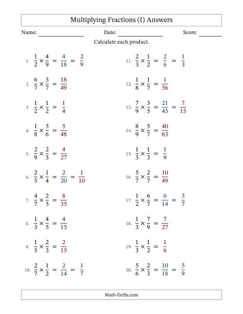 The Multiplying Two Proper Fractions with Some Simplification (I) Math Worksheet Page 2