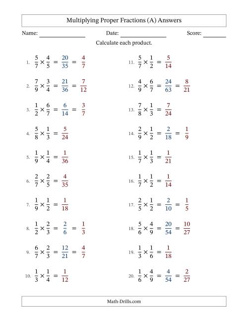 The Multiplying Two Proper Fractions with Some Simplifying (All) Math Worksheet Page 2