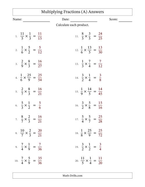 The Multiplying Proper and Improper Fractions with No Simplifying (A) Math Worksheet Page 2