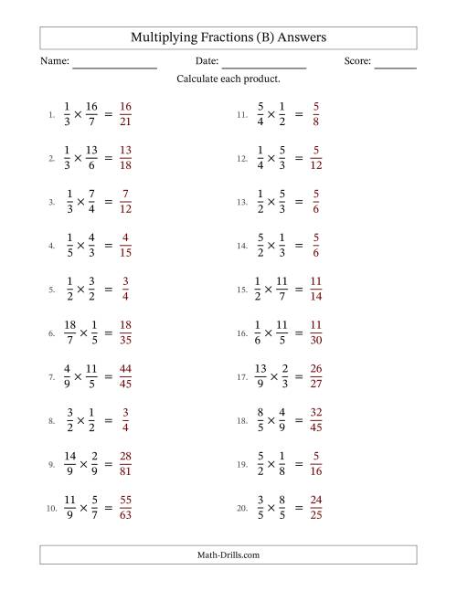 The Multiplying Proper and Improper Fractions with No Simplification (B) Math Worksheet Page 2